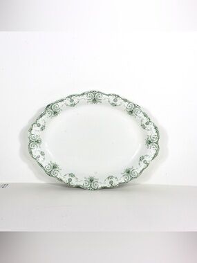 Antique Large Transferware Platter Green Floral Oval Ironstone